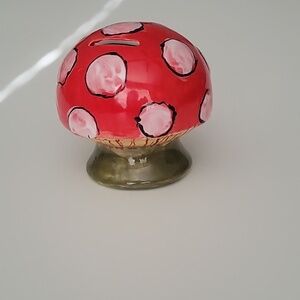 Handcrafted Red Polka Dot Ceramic Mushroom Bank